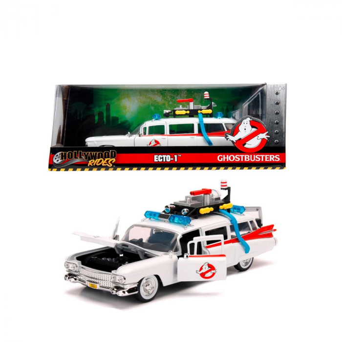 Voiture Miniature ECTO-1 Ghostbusters 1:24 Métal - Portes, Capot Et Coffre Ouvrants - Détail Intérieur - Pour Enfants 8 Ans Et Plus