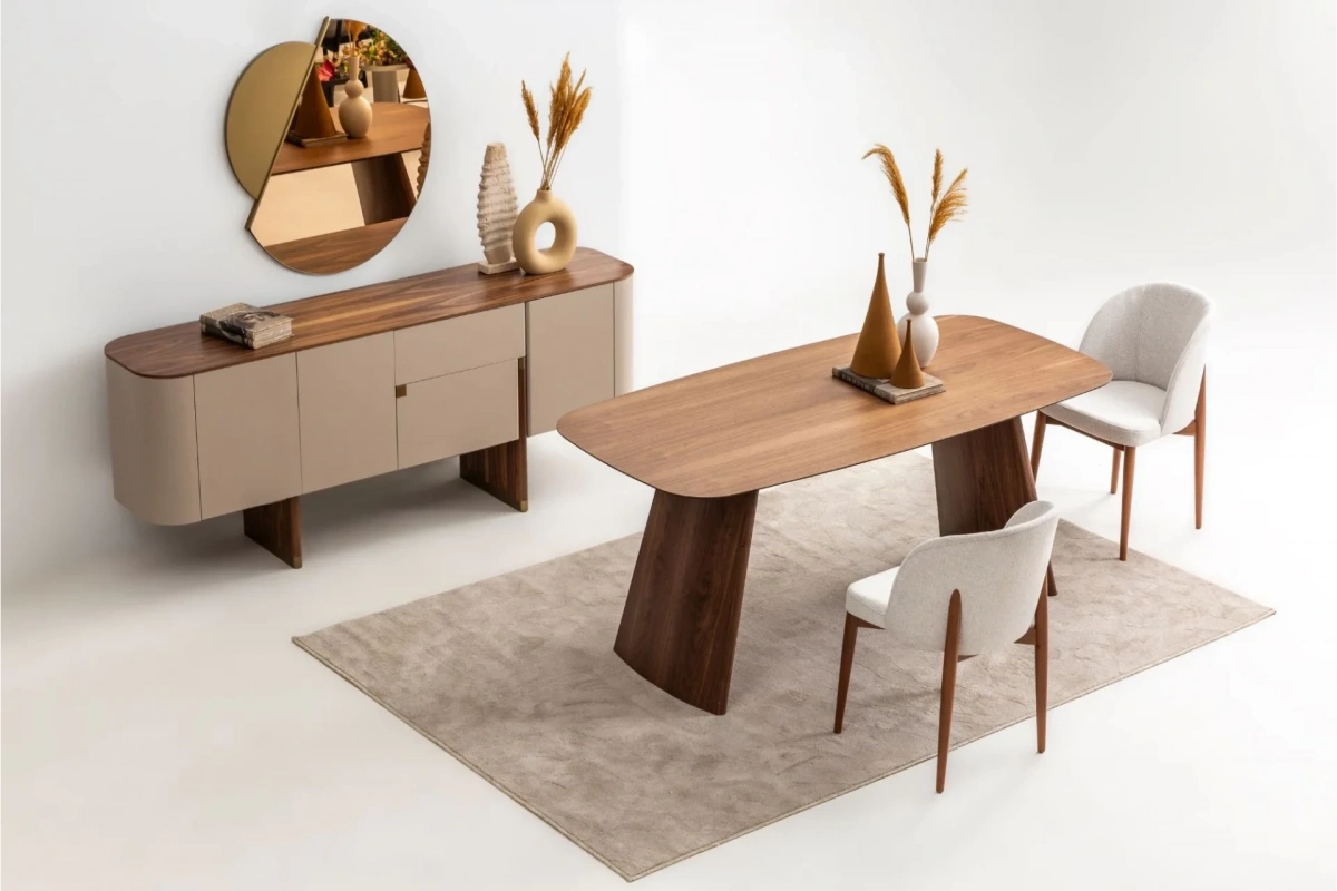 Delta Yemek Odası Takımı (Bej-Ceviz)