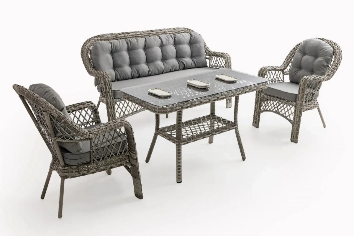 Lora Gri Üçlü Bahçe ve Balkon Takımı