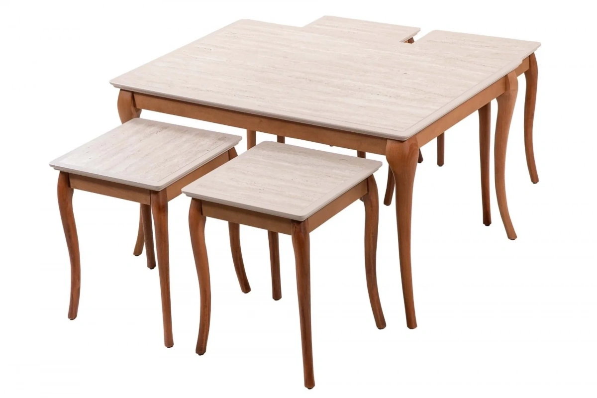 Pesaro Traverten Ceviz Orta Sehpa Seti