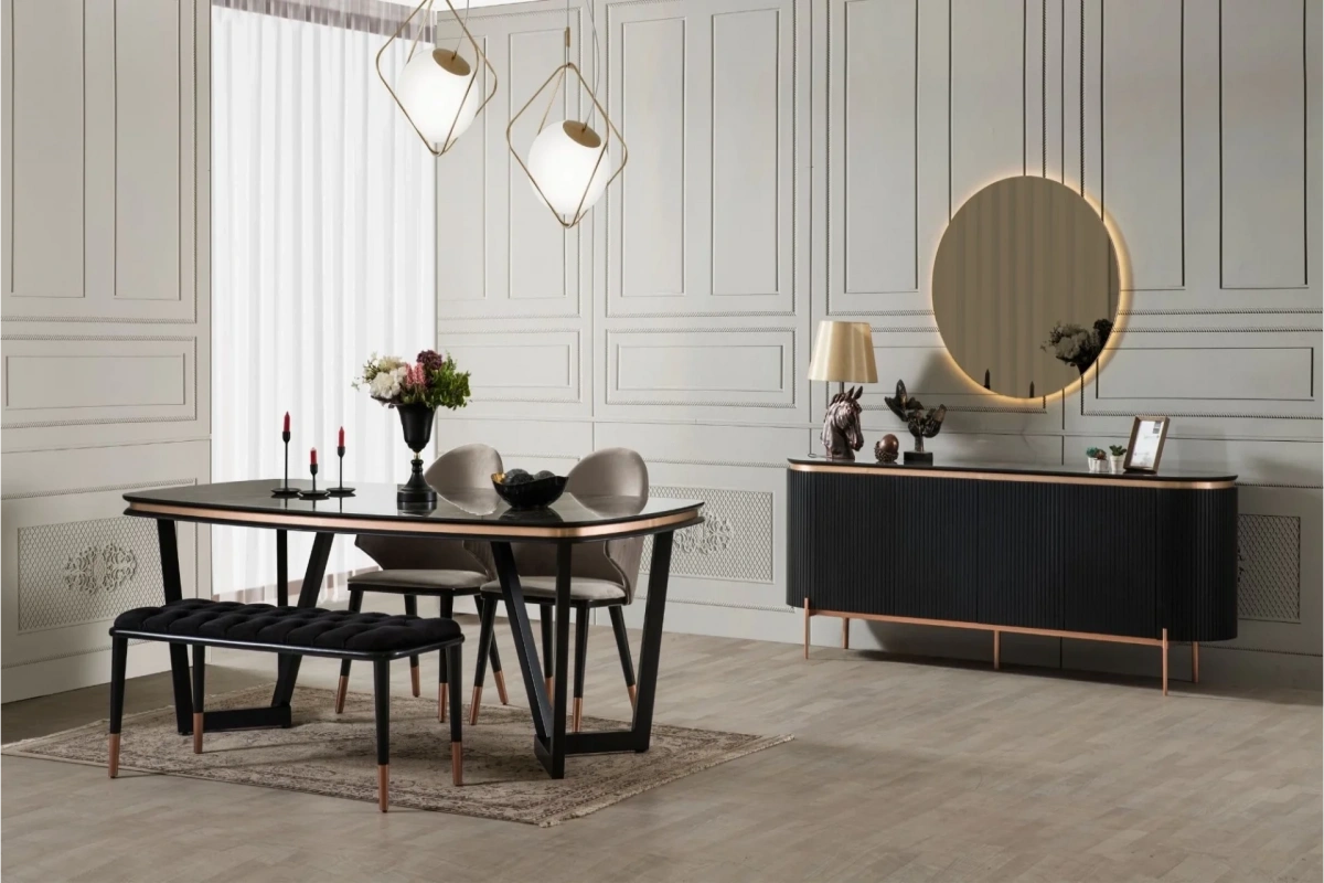 Tesla Yemek Odası Takımı (Black&Bronze)