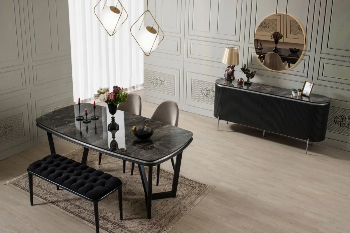 Tesla Yemek Odası Takımı (Black&Silver)