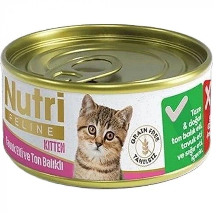 Nutri Feline Grain Free Chicken Pate with Tuna Kitten Tavuk Etli ve Ton Balıklı Yavru Kediler İçin Yaş Kedi Maması 85gr