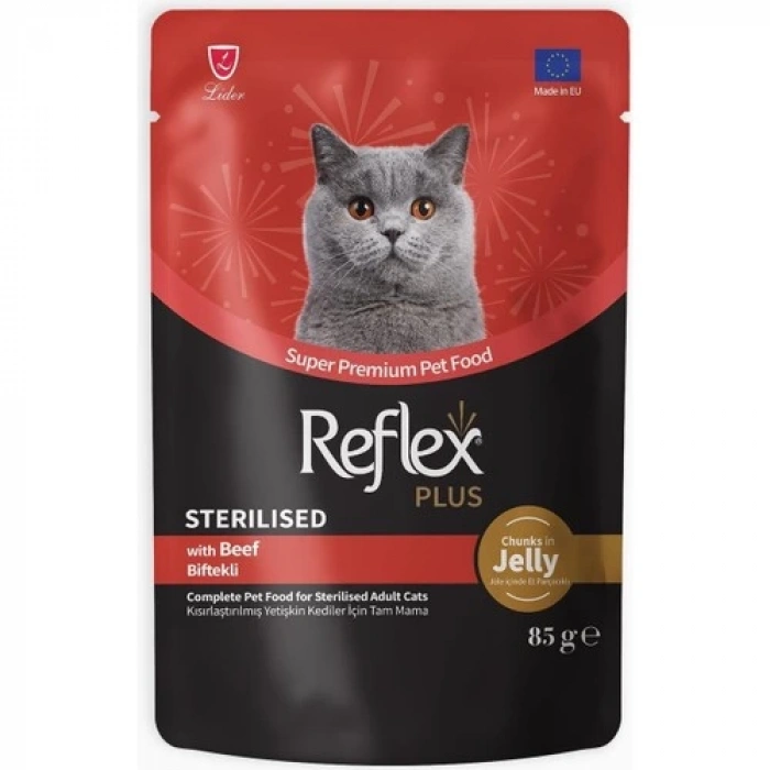 Reflex Plus Jöle Içinde Et Parçacıklı Biftekli Kısırlaştırılmış Yetişkin Kedi Maması 85 gr