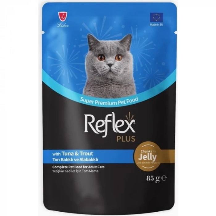 Reflex Plus Jöle Içinde Et Parçacıklı Ton Balıklı ve Alabalıklı Yetişkin Kedi Maması 85 gr