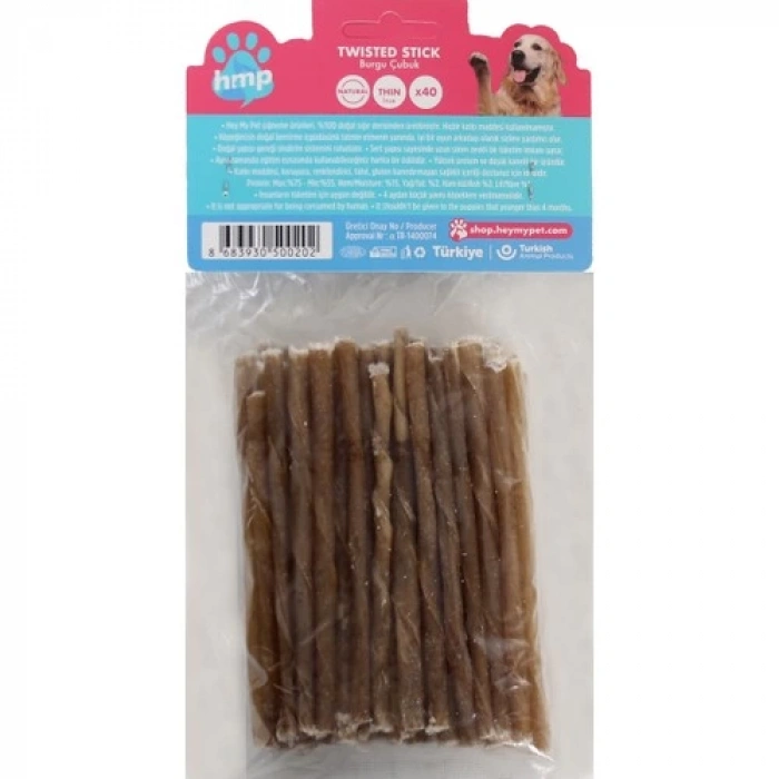 Heymy Pet Deri Burgu Çubuk Ince Boy 40LI Paket Naturel