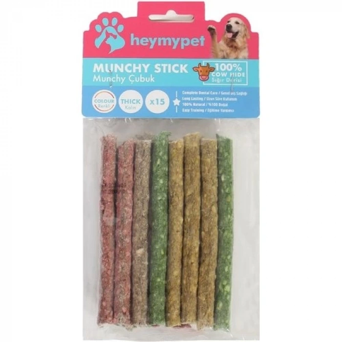 Heymy Pet HEYMYPET KÖPEK ÖDÜL MAMASI/Munchy Çubuk Orta Boy 15Lİ Paket Karışık Renk