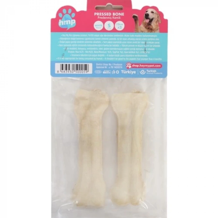 Heymy Pet Deri Pres Kemik 12CM S Boy 2li Paket Beyaz