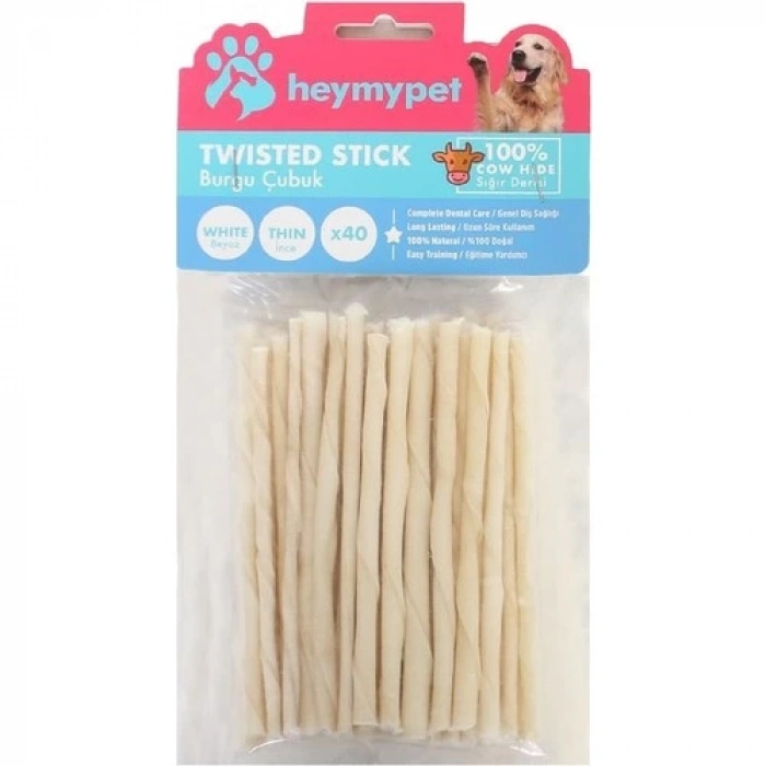 Heymy Pet HEYMYPET KÖPEK ÖDÜL MAMASI/Burgu Çubuk Ince Boy 40LI Paket Beyaz