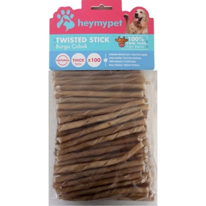 Heymy Pet Deri Burgu Çubuk Orta Boy 100LÜ Paket Naturel