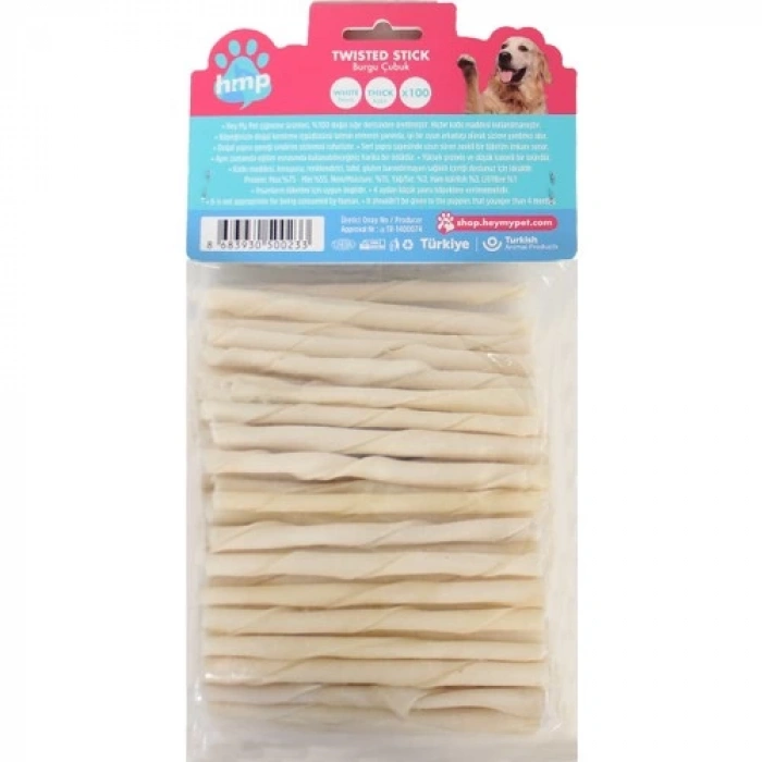 Heymy Pet Deri Burgu Çubuk Orta Boy 100LÜ Paket Beyaz