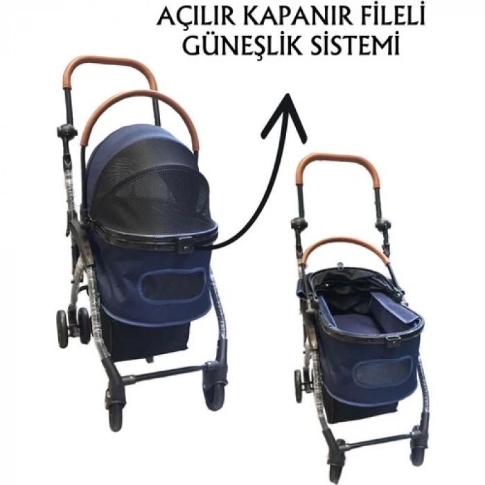 Tommy Evcil Hayvan Arabası 76,5x48x99cm Lacivert Max 15 Kg