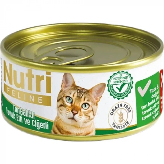 Nutri Feline Grain Free Tuna Pate with Chicken and Liver Adult Cat Tahılsız Ton Balıklı,Tavuk Etli ve Ciğerli Yetişkin Kediler İçin Yaş Kedi Maması 85gr