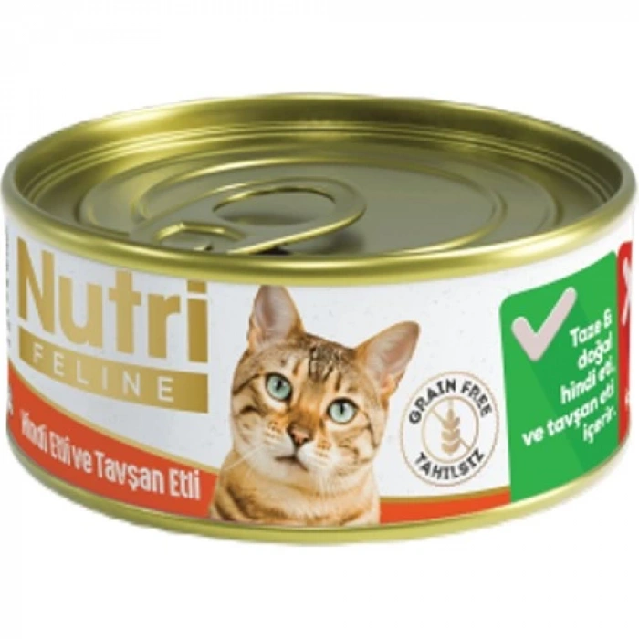 Nutri Feline Grain Free Turkey Pate with Rabbit Adult Cat Tahılsız Hindi ve Tavşan Etli Yetişkin Kediler İçin Yaş Kedi Maması 85gr