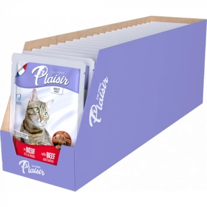 Plaisir Beef and Turkey Pouch Adult Cat Sığır Etli ve Hindi Etli Yaş Yetişkin Kedi Maması 100Gr