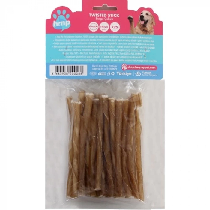 Heymy Pet Deri Burgu Çubuk Orta Boy 25Lİ Paket Naturel