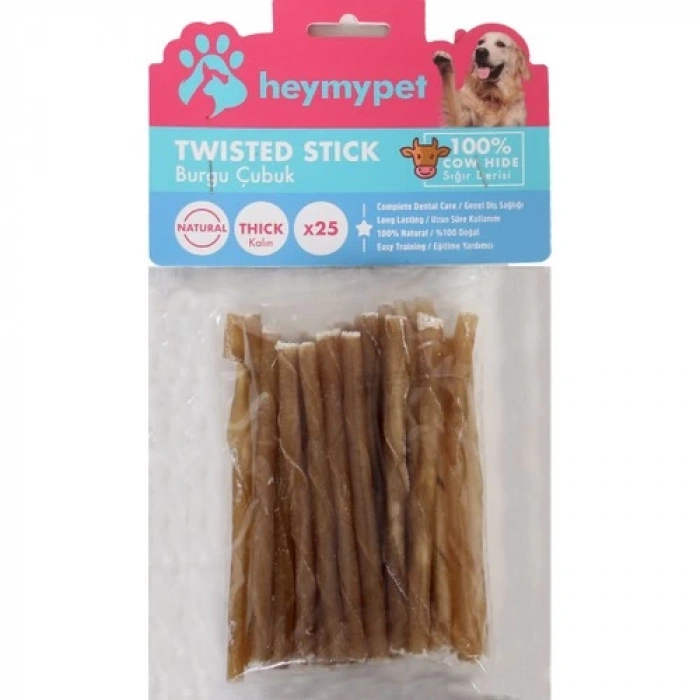 Heymy Pet Deri Burgu Çubuk Orta Boy 25Lİ Paket Naturel