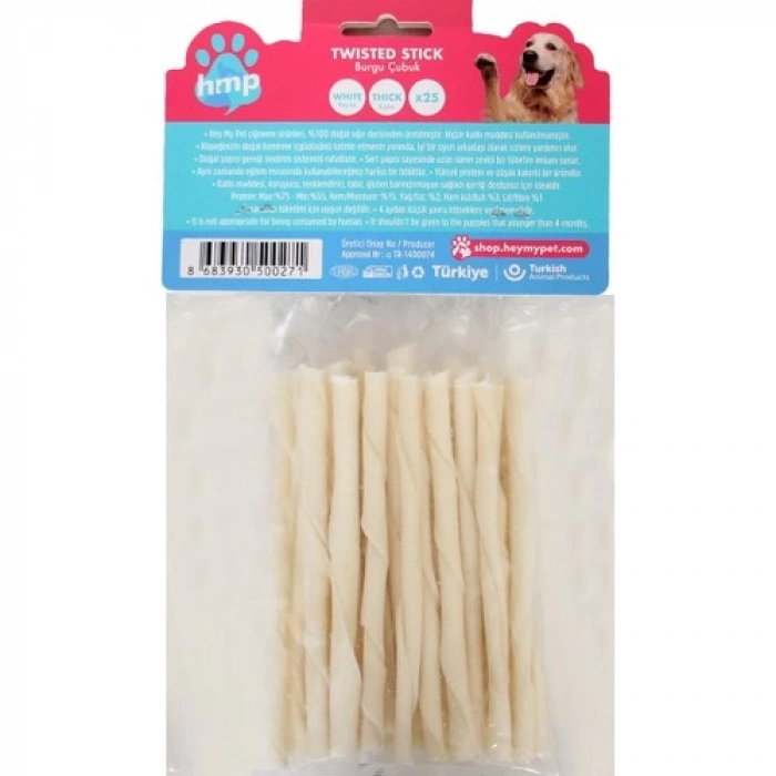 Heymy Pet Deri Burgu Çubuk Orta Boy 25Lİ Paket Beyaz