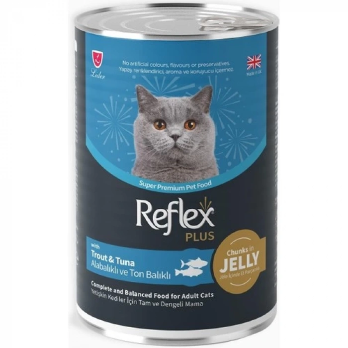 Reflex Plus Jöle Içinde Et Parçacıklı Alabalıklı ve Ton Balıklı Yetişkin Kedi Maması 400 gr