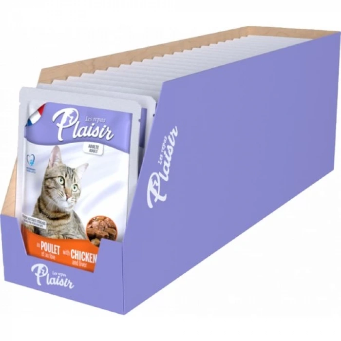 Plaisir Chicken and Liver Pouch Adult Cat Tavuk Etli ve Ciğerli Yaş Yetişkin Kedi Maması 100Gr