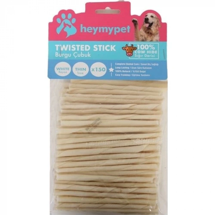 Heymy Pet HEYMYPET KÖPEK ÖDÜL MAMASI/Burgu Çubuk Ince Boy 150Lİ Paket Beyaz