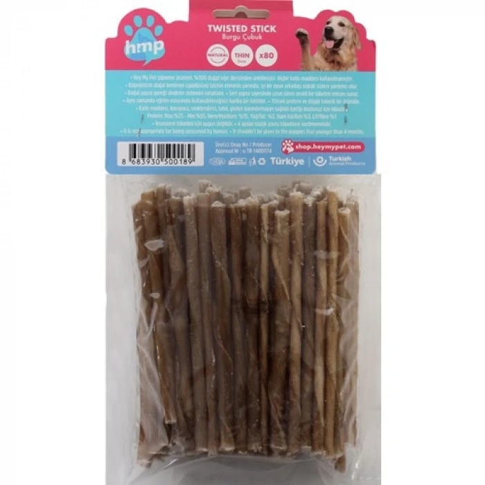 Heymy Pet Deri Burgu Çubuk Ince Boy 80Lİ Paket Naturel