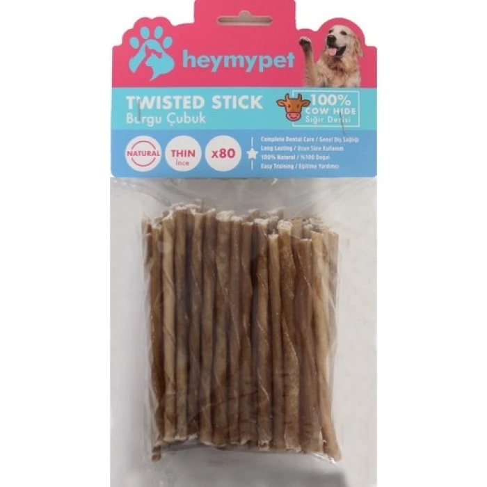 Heymy Pet Deri Burgu Çubuk Ince Boy 80Lİ Paket Naturel
