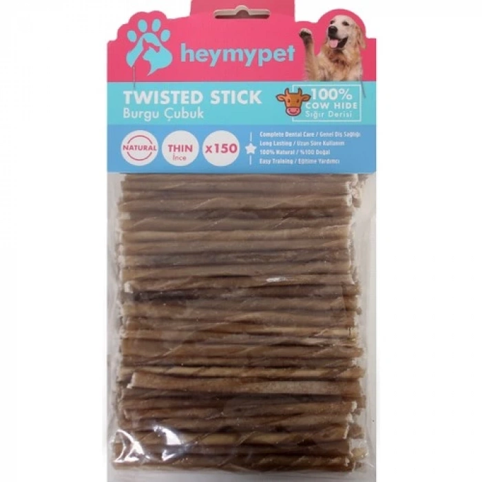 Heymy Pet Deri Burgu Çubuk Ince Boy 150Lİ Paket Naturel