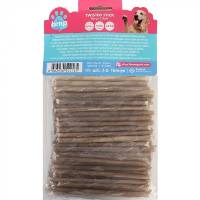 Heymy Pet Deri Burgu Çubuk Ince Boy 150Lİ Paket Naturel