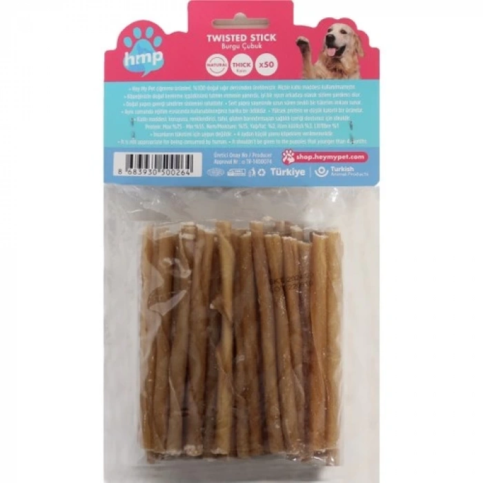 Heymy Pet Deri Burgu Çubuk Orta Boy 50Lİ Paket Naturel