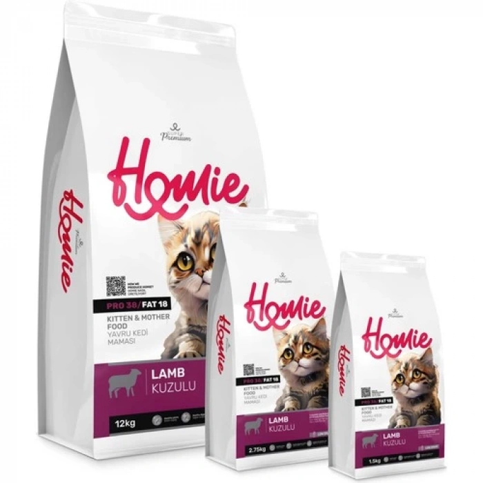 Homie Düşük Tahıllı Kuzulu Yavru ve Anne Kedi Maması 12 kg