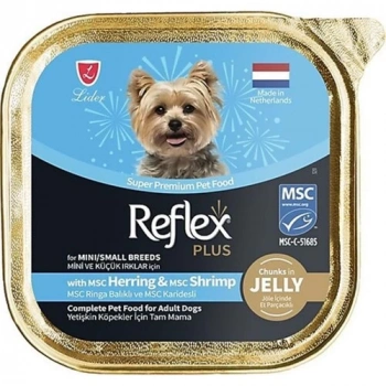 Reflex Jöle Içinde Et Parçacıklı Ringa ve Karidesli Küçük Irk Yetişkin Köpek Konservesi 85GR