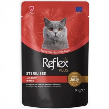 Reflex Plus Jöle Içinde Et Parçacıklı Biftekli Kısırlaştırılmış Yetişkin Kedi Maması 85 gr