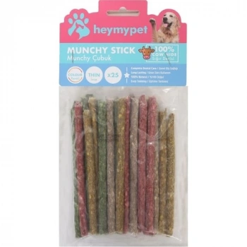 Heymy Pet Deri Munchy Çubuk Ince Boy 25Lİ Paket Karışık Renk