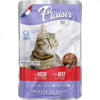 Plaisir Beef and Turkey Pouch Adult Cat Sığır Etli ve Hindi Etli Yaş Yetişkin Kedi Maması 100Gr