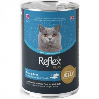 Reflex Plus Jöle Içinde Et Parçacıklı Alabalıklı ve Ton Balıklı Yetişkin Kedi Maması 400 gr