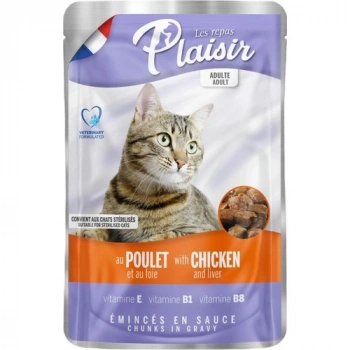 Plaisir Chicken and Liver Pouch Adult Cat Tavuk Etli ve Ciğerli Yaş Yetişkin Kedi Maması 100Gr