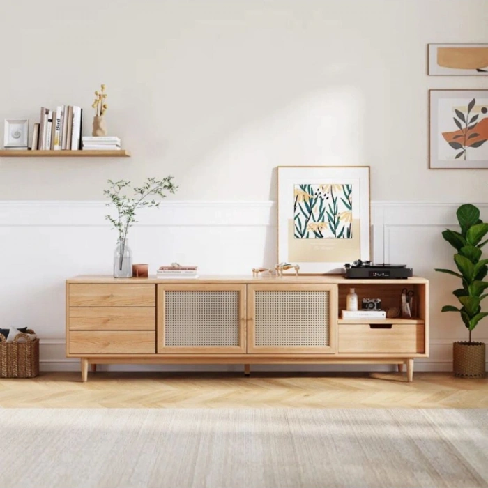 Ahşap Rattan Kapak Detaylı Modern Tv Ünitesi