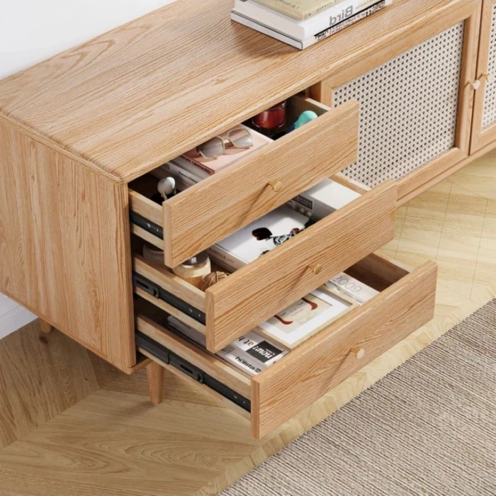 Ahşap Rattan Kapak Detaylı Modern Tv Ünitesi