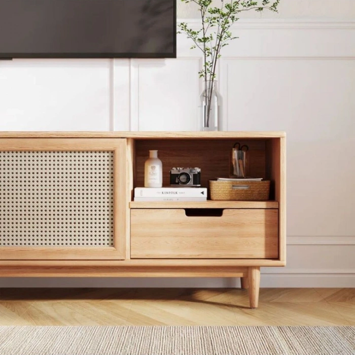 Ahşap Rattan Kapak Detaylı Modern Tv Ünitesi