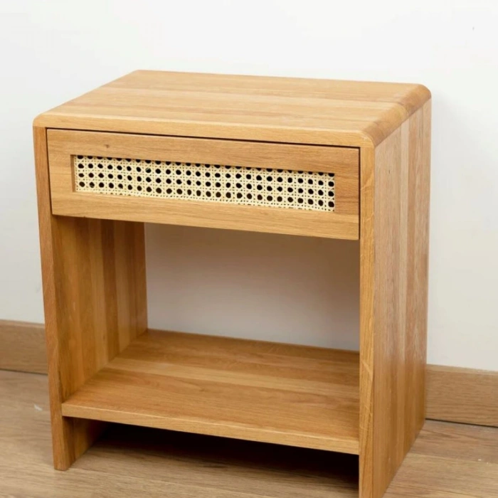 Ahşap Rattan Çekmece Detaylı Komodin