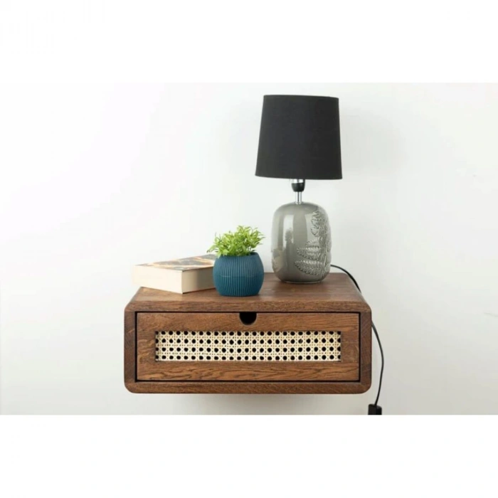 Ahşap Rattan Detay Duvara Monte Modern Komodin
