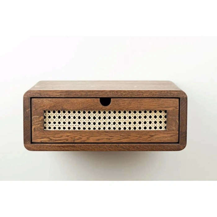 Ahşap Rattan Detay Duvara Monte Modern Komodin