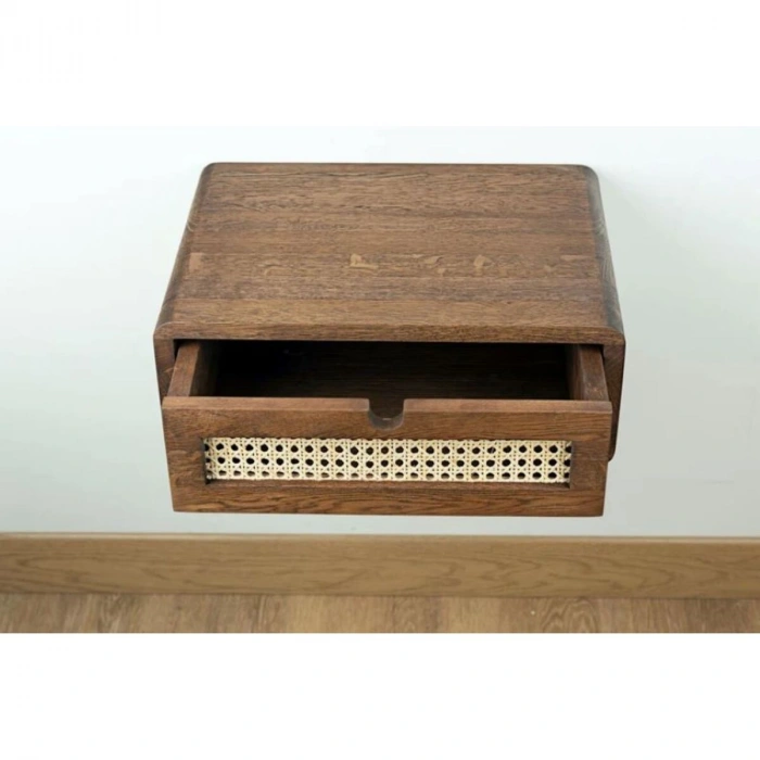 Ahşap Rattan Detay Duvara Monte Modern Komodin