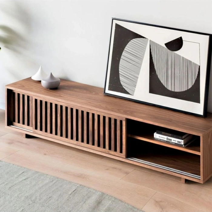 Linea Ahşap Modern TV Ünitesi Sürgü Izgara Kapaklı