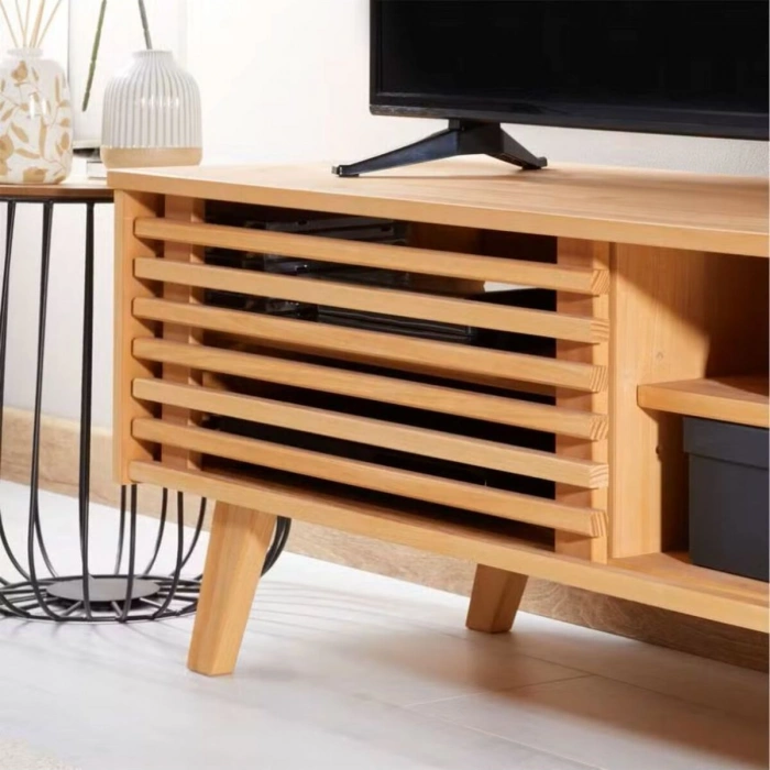 ScandiLine Modern Ahşap TV Ünitesi Izgara Kapaklı Minimal Tasarım