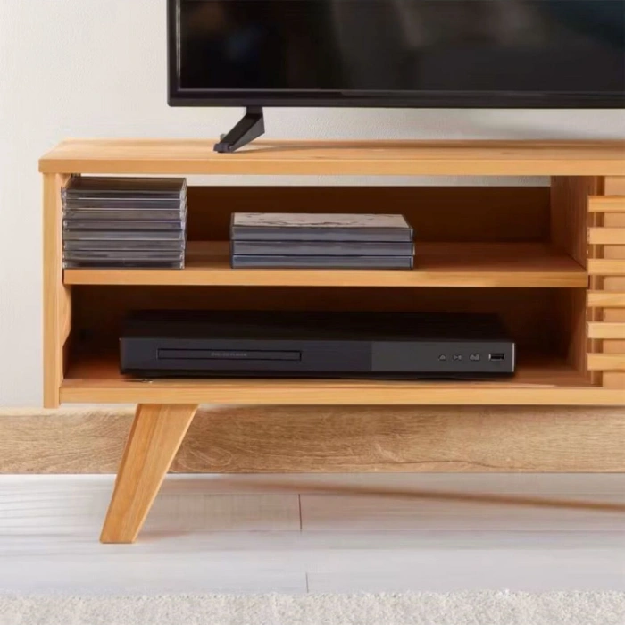ScandiLine Modern Ahşap TV Ünitesi Izgara Kapaklı Minimal Tasarım