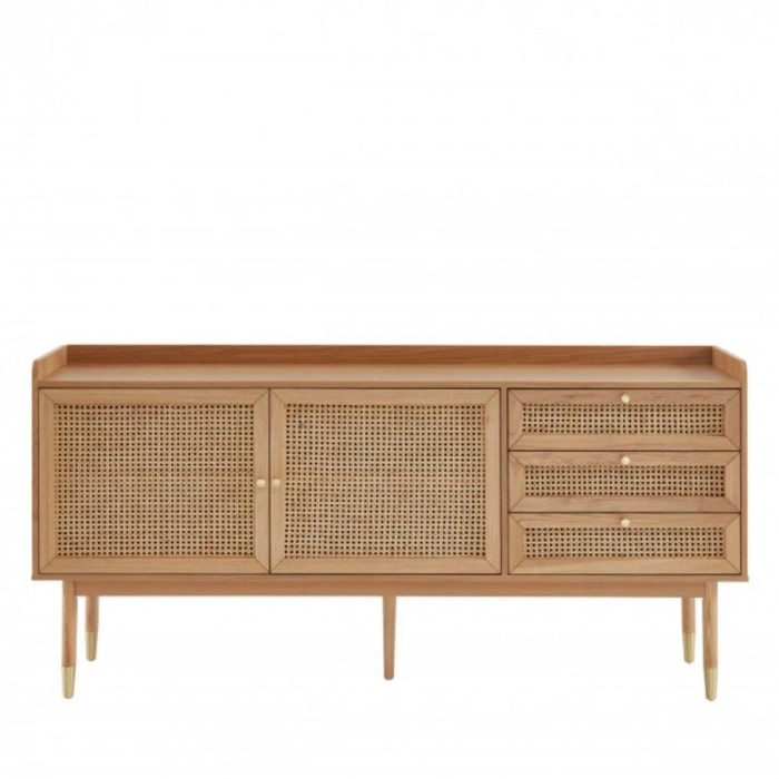 Arya Konsol – Retro Stil Hasır Kapaklı Ahşap Mobilya