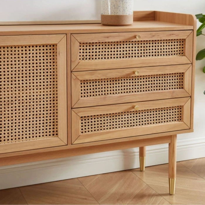 Arya Konsol – Retro Stil Hasır Kapaklı Ahşap Mobilya