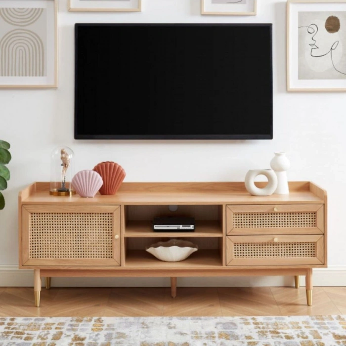 Solé Rattan TV Ünitesi Masif Ahşap